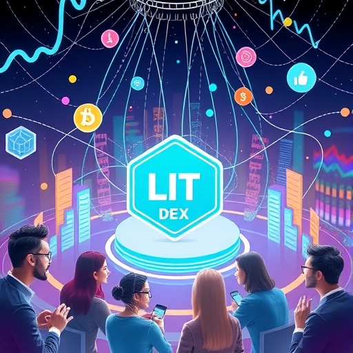 Lighter DEX 的 DeFi 生態系統插圖,LIT 代幣位於核心,周圍交易者熱議未來價值與 FDV