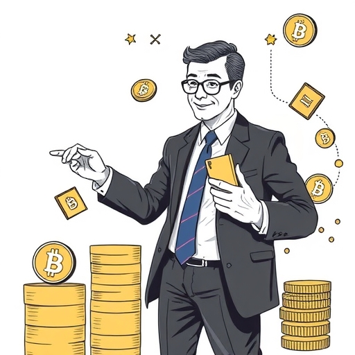 An illustration of an institutional investor a person in a suit strategically rebalancing a portfolio removing volatile assets represented by crypto symbols and securing profits before year end holidays