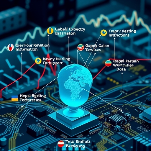 全球經濟挑戰插圖：地緣政治緊張、供應鏈中斷、通膨壓力與貨幣政策調整如何影響台灣科技產業，以半導體為核心