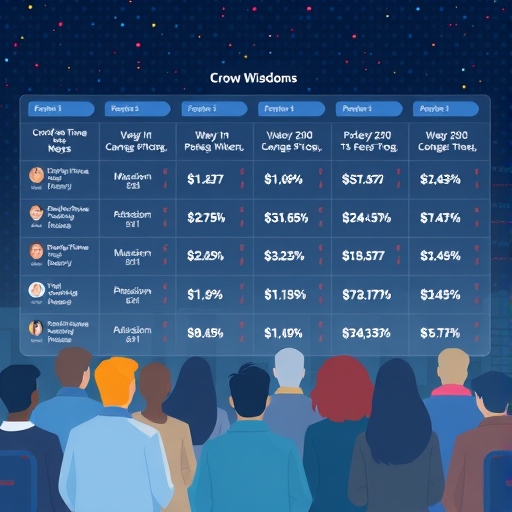 人們互動預測市場平台，顯示各種事件結果與概率，代表群眾智慧數據聚合插圖