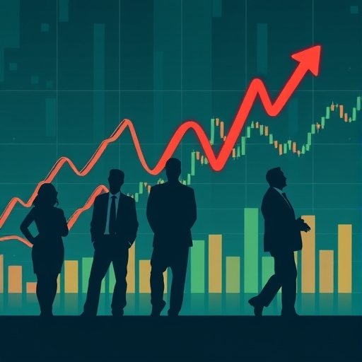 An illustration showing stock market charts with upward and downward arrows and silhouettes of corporate insiders and large institutional investors making strategic moves indicating equity changes and unique market insights