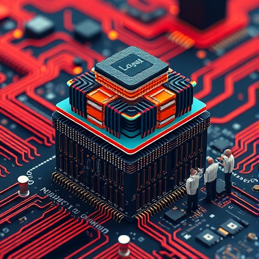 先進CoWoS晶片堆疊的詳細微觀視圖，Google與NVIDIA工程師小人試圖獲取更多晶片，突顯台積電生產瓶頸與AI晶片高需求