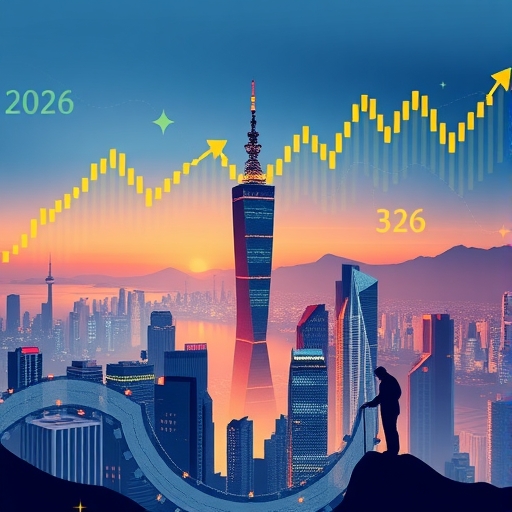 未來台灣城市天際線，象徵2026年金融市場的政策、科技與新制動能