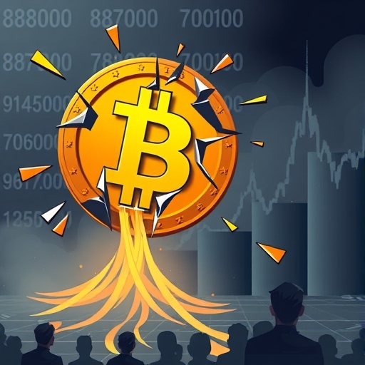 比特幣圖示崩裂跌穿88000、87000及70000價格水平，投資人憂心市場下行趨勢