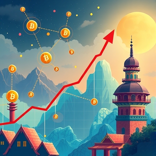 充滿活力的加密貨幣市場插圖，呈現上漲趨勢、創新成長，背景襯托傳統市場挑戰