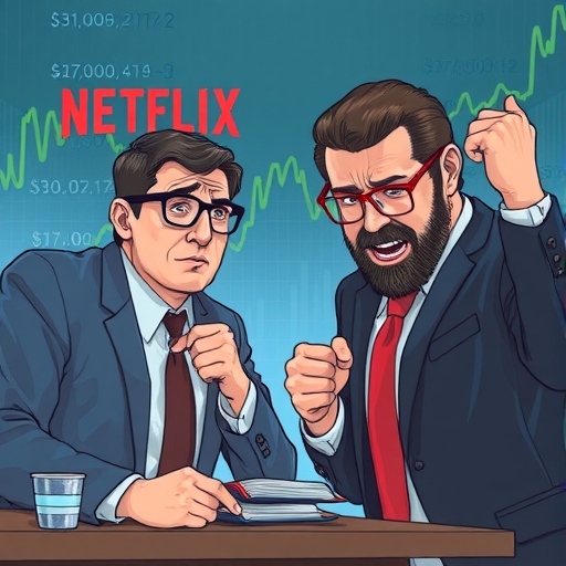 投資者憂心 Netflix 股價下跌，對華納兄弟探索股價上漲表示慶賀，背景為 720 億美元交易