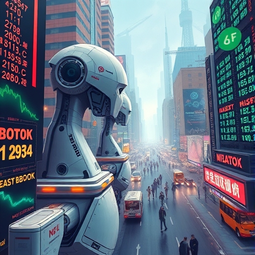 熱鬧股市場景，巨型AI機器人讓位給多元小型公司與產業部門茁壯成長，象徵市場拓寬與新投資機會