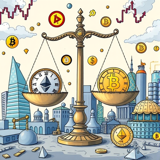 加密貨幣市場中監管與創新平衡的動態場景插圖