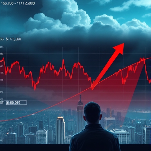加密市場圖表顯示比特幣價格急劇下跌,低於9萬美元,紅色箭頭標示,投資者憂慮AI風暴影響科技股