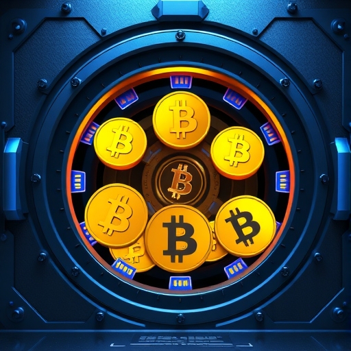 未來保險庫持有比特幣，無鎖無守，象徵無信任安全與 Aave 借貸直接整合