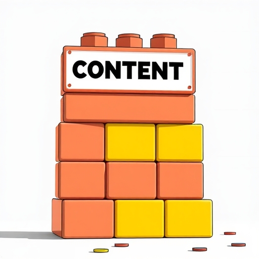 內容作為數位行銷的基礎大磚塊，周圍環繞各種高品質內容形式，吸引用戶並強化品牌專業形象