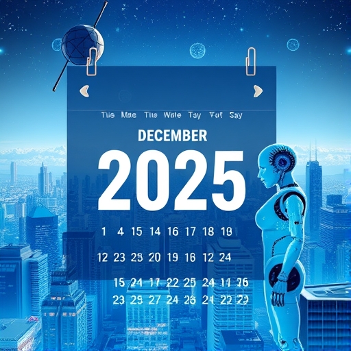 2025年12月4日數位曆顯示Gemini主宰AI時代的插圖，背景為全球城市天際線