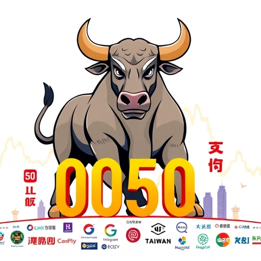 台灣股市公牛與50家公司標誌，展示0050的核心