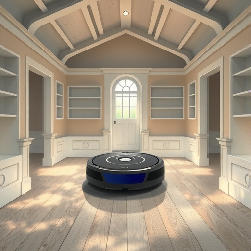 iRobot Roomba 掃地機器人孤獨迷失在空蕩家中的插圖,象徵其從市場領導者到破產邊緣的生存危機