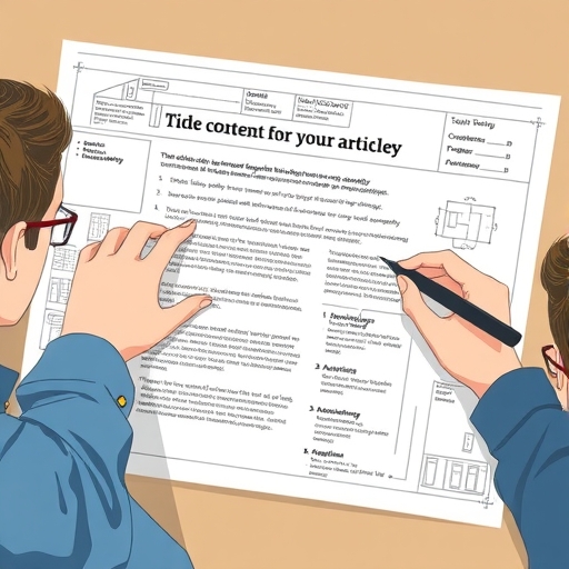 一位人仔細繪製文章藍圖，顯示方向、目標、讀者、關鍵訊息與結構，如建築設計般奠定內容策略基礎