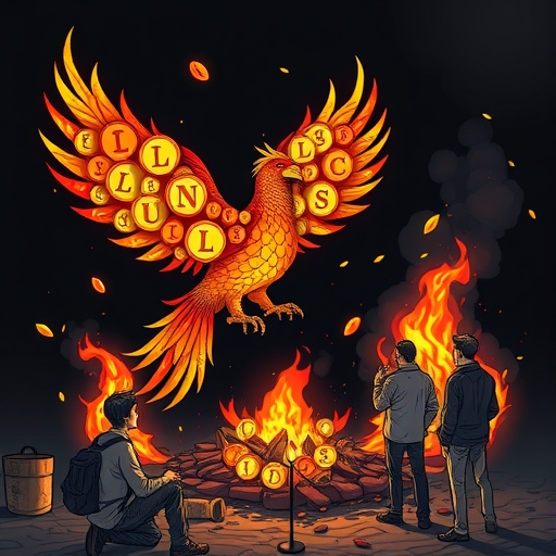 鳳凰從由 LUNC 代幣組成的灰燼中重生的象徵圖像