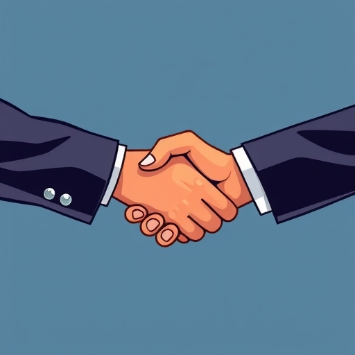 美國投資者團體與TikTok代表握手圖像，象徵商業協議、控制權轉移及獨立美國實體的數據管理