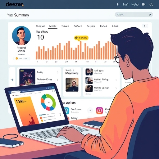 Deezer 用戶查看個人化年度音樂總結，我的 Deezer 年數據洞察如熱門藝人歌曲聆聽時數社群分享趨勢插圖