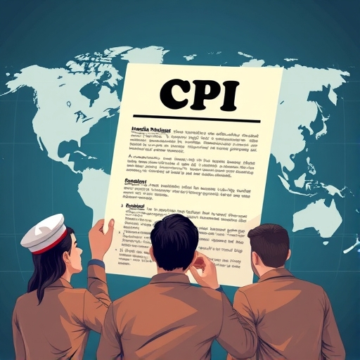 全球經濟觀察家、政策制定者和投資者緊張注視CPI報告的世界地圖背景插圖