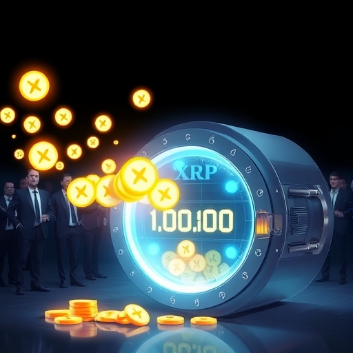 XRP 發光數字幣持續流入接近十億美元金庫的插圖，背景為自信投資者