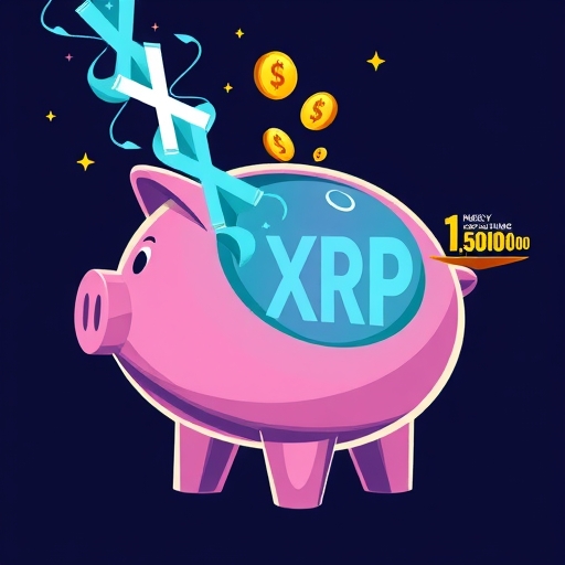 XRP 數字貨幣流入接近十億美元儲蓄罐的插圖，象徵強勁投資動能