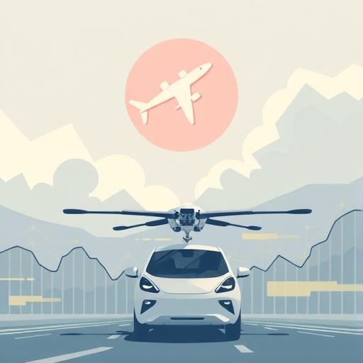 傳統航太公司與新興eVTOL空中計程車的對比插圖，伴隨分析圖表顯示衰退與成長潛力