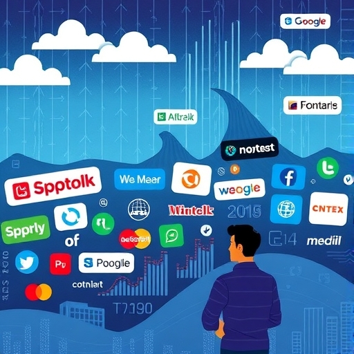 2025年全球科技業裁員潮示意圖,顯示公司logo衰退與員工困惑