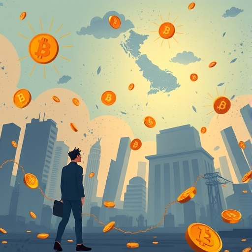 擔憂的全球投資者在混亂的加密貨幣市場中，比特幣符號下跌，日本央行建築陰影造成漣漪