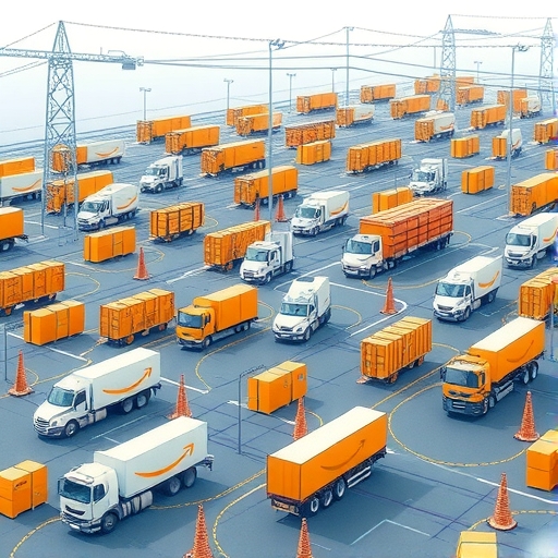 亞馬遜廣大物流網絡示意圖，包括履約中心、送貨車隊與Flex司機，強調成本節省與客戶體驗提升