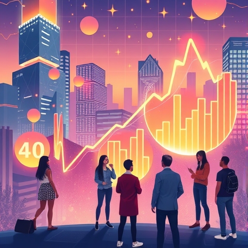 多元年輕人與數位資產互動的未來城市景觀