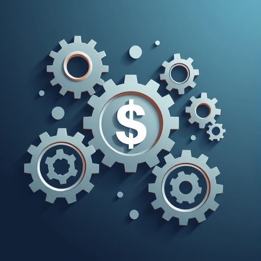 illustration of interconnected gears representing industry trends innovation strong corporate earnings market news and institutional investment all turning together to elevate a stock symbol