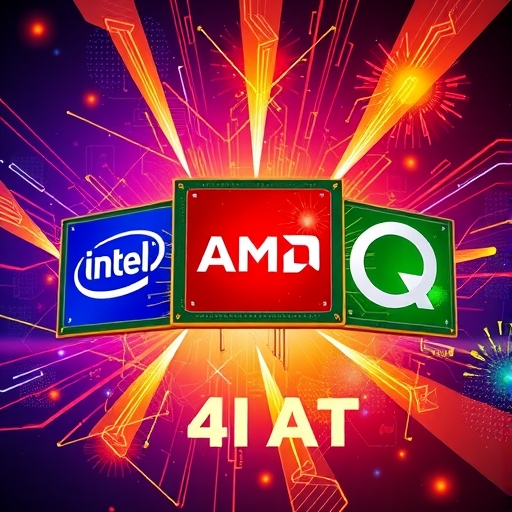 Intel、AMD與Qualcomm三大晶片巨頭以品牌色象徵，激烈競爭AI PC主導權