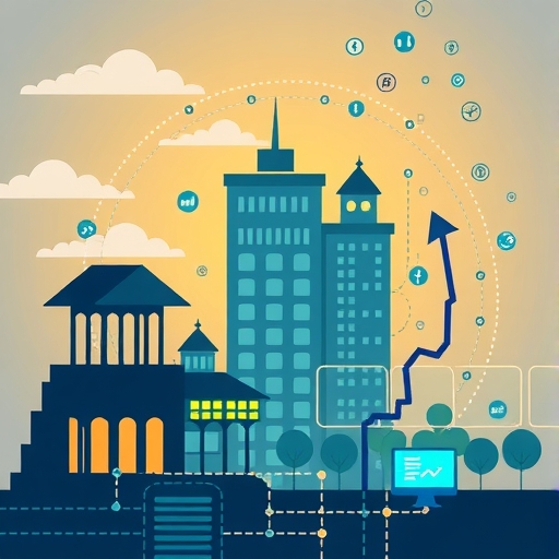 企業從傳統模式轉向現代數位模式的轉型過程，數據流與創新理念展現數位轉型的核心價值