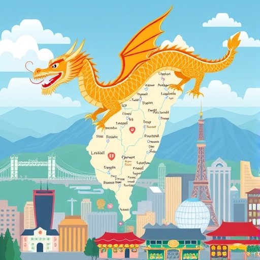 金龍翱翔台灣地圖，象徵經濟韌性與活力