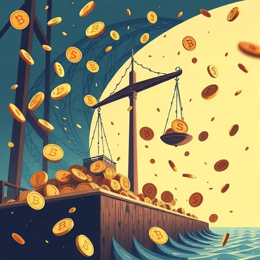 Altcoin代幣解鎖洪流圖,市場秤盤與圖表顯示價格波動與投資者謹慎