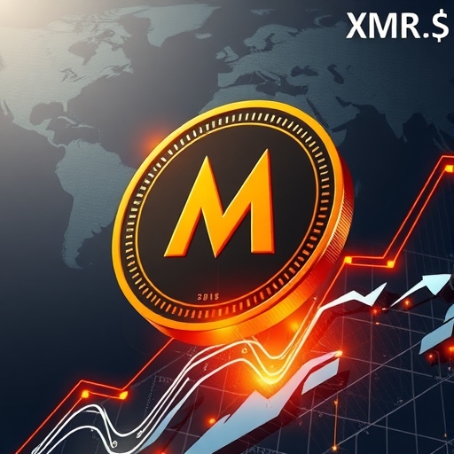 Monero XMR 幣價格超過 500 美元飆升的插圖，伴隨安全匿名交易光芒，全球監管背景