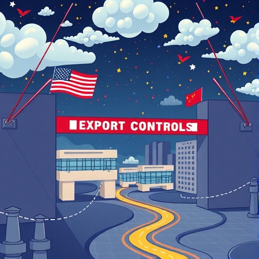 美國出口管制如高牆阻擋Nvidia A100與H100等先進AI晶片進入中國的插圖