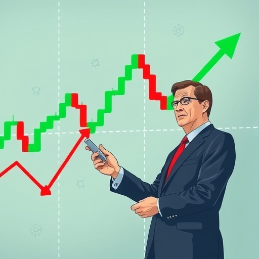 股票市場圖表插圖，顯示綠紅箭頭標示支撐與阻力位，主角為Jay Woods分析摩根大通股票數據，背景融入風險管理符號