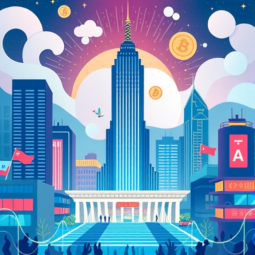 台灣資本市場的生動場景插圖，融入AI浪潮與經濟變革元素，中央企業象徵台達資本股份有限公司作為戰略樞紐，連接政府政策與市場需求，驅動產業升級