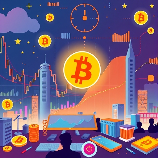 2026年充滿活力的加密貨幣市場插圖，比特幣上漲圖表與用戶體驗元素