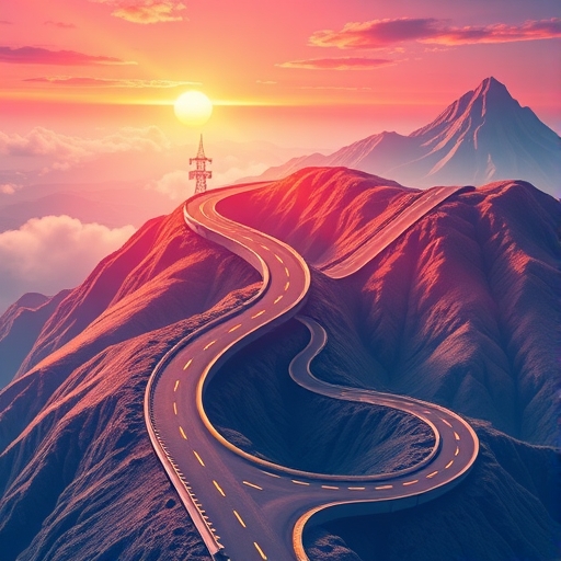 中國半導體自立之路如蜿蜒挑戰性道路，顯示先進製造設備缺口與複雜晶片設計的插圖