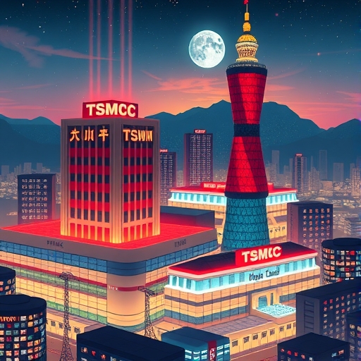 台積電先進晶片工廠插圖，象徵全球科技領導地位與台灣股市牛市，吸引外資湧入