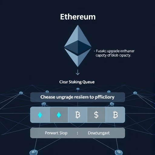 以太坊網路韌性與效率圖示,Fusaka升級提升Blob容量,質押隊列清零象徵運作順暢