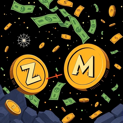 資金從衰退的 Zcash ZEC 幣流向強勁 Monero XMR 幣的插圖，象徵投資轉向真正隱私功能