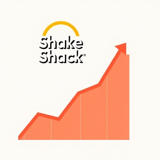 Shake Shack 股票上漲趨勢圖表,德意志銀行標誌與2026世界盃元素