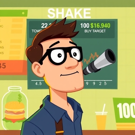 投資者查看Shake Shack股票螢幕,買入評級與100美元目標價