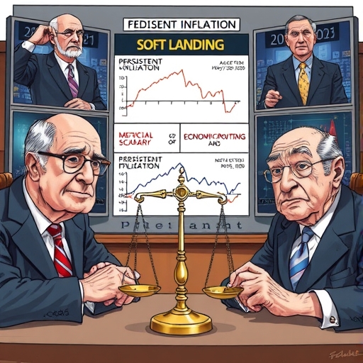 聯準會官員嚴肅分析通膨與經濟成長平衡圖示