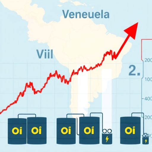 Valero Energy股價上漲圖表,背景融入石油桶與委內瑞拉地圖,象徵麥可·貝瑞的地緣政治能源投資成功