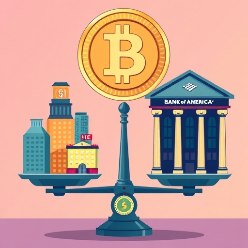 大型科技股與落後股在天平上平衡，美銀分析師監測風險輪動，背景有加密貨幣圖標