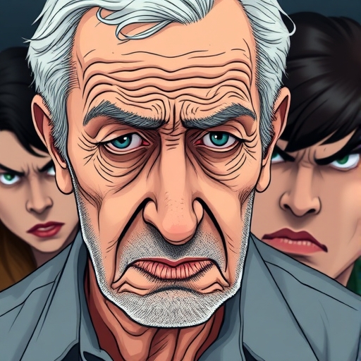 長者臉部特寫傳達挫折與反思，象徵品牌興衰的轉折